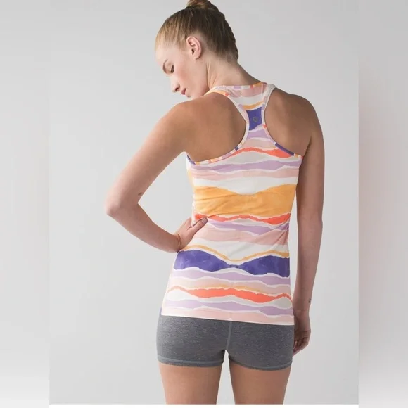 Lululemon Cool Racerback Bleacher Stripe White Iris Flower Size Small - Picture 2 of 8
